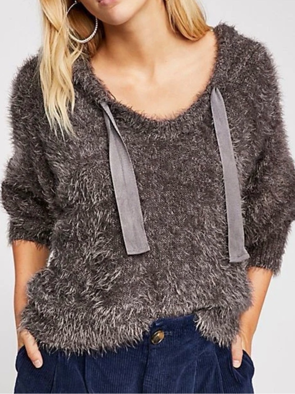 Free people fuzzy hoodie pull over sweater Women’s XS